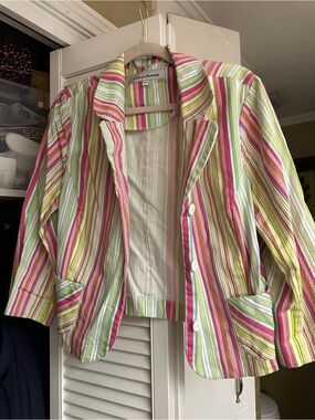 Rebecca Taylor Striped Multicolor Cropped Blazer in Pink, Green & Blue